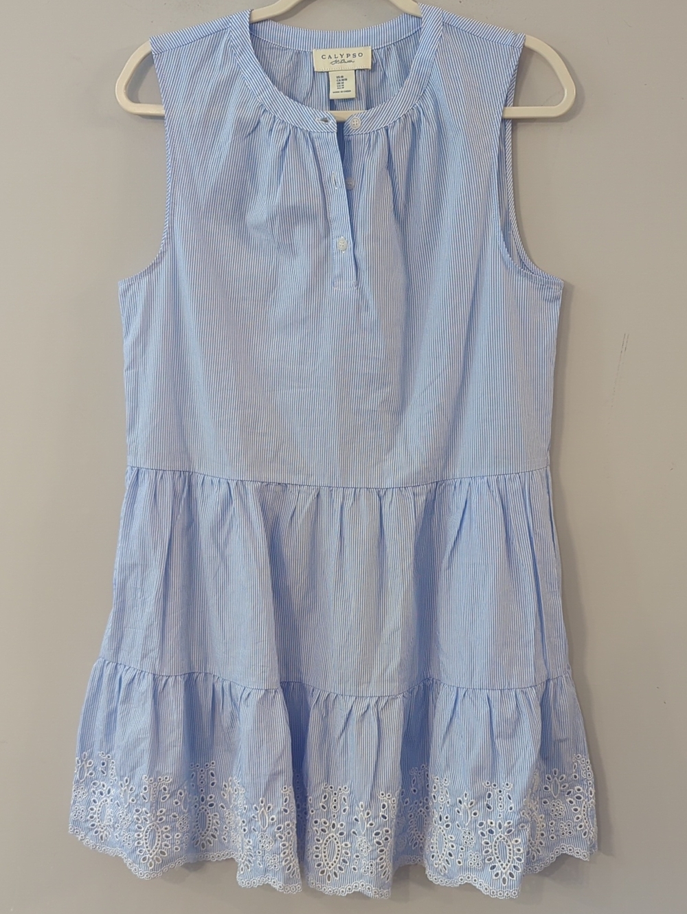 Calypso St. Barth Light Blue Sleeveless Eyelet Tiered Mini Dress Blue size M - Picture 2 of 10